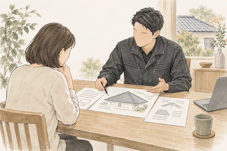 調査結果と見積もりをお客様に説明するイラスト