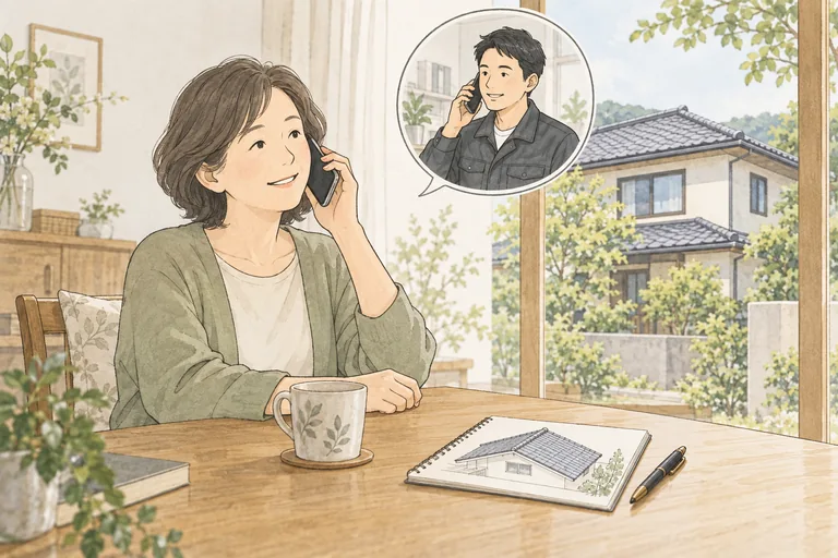 工事後に気になることを電話で相談するイラスト